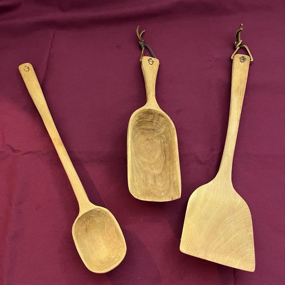 Set Of 3 Vtg Wooden Handmade Scoop Rustic Farmhouse Nuts Oats Kitchen Wall Decor